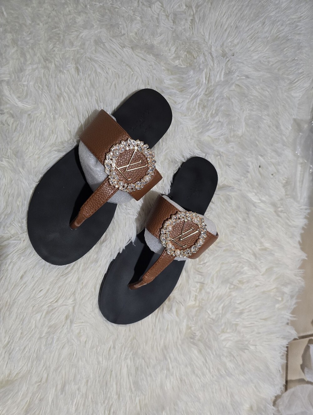 Embellished Brown Toe-Post Sandals for Women